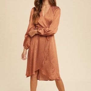 Last 1! NWT Rust Polka Dot Wrap Dress